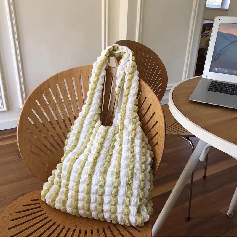 Plaid Underarm Shoulder Bag Space Cotton Puff Handbag Purse Female Travel