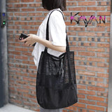 Casual Hollow Out Canvas Shoulder Bag Large Capacity Handbag