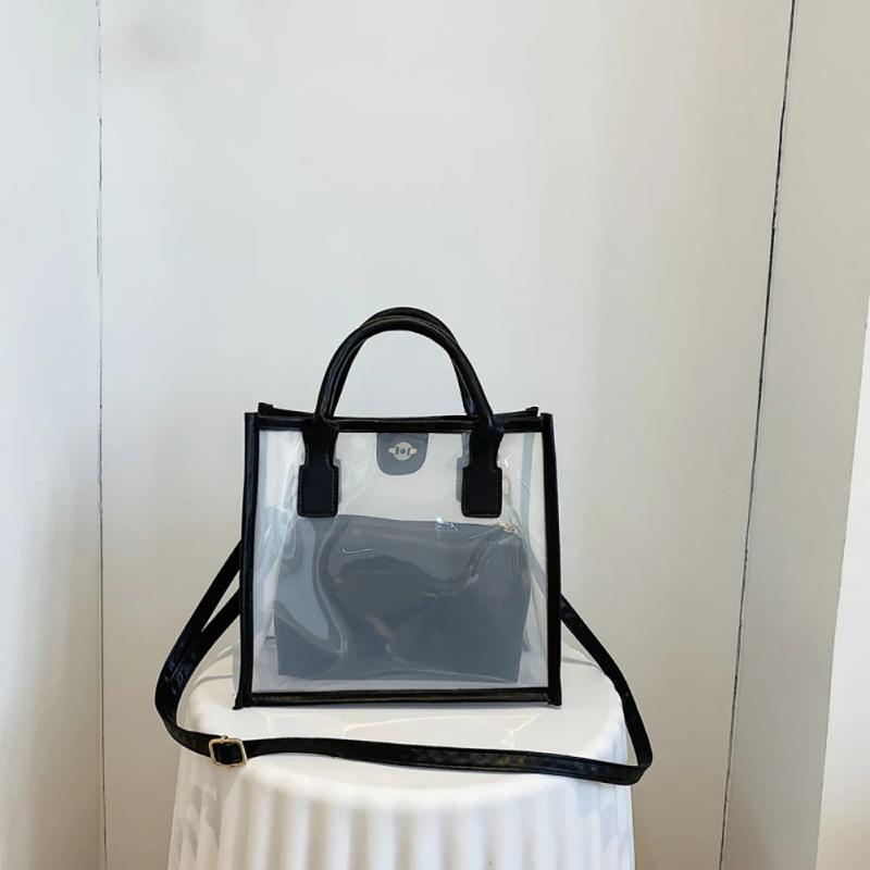 Clear PVC Shoulder Bag + Candy Wallet Tote Handbag Women Summer Purses