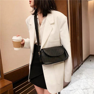 Vintage Crocodile Pattern Shoulder Bag Women PU Leather Bag Armpit Bag