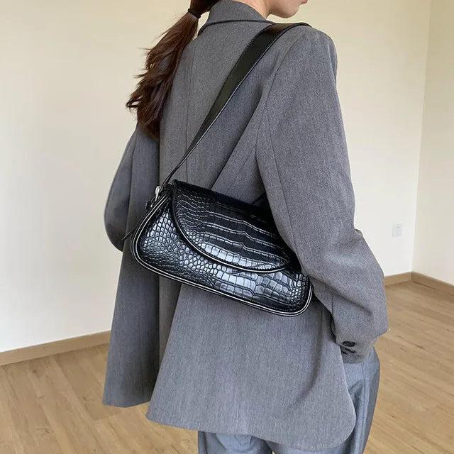 Vintage Crocodile Pattern Shoulder Bag Women PU Leather Bag Armpit Bag