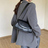 Vintage Crocodile Pattern Shoulder Bag Women PU Leather Bag Armpit Bag