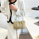 Summer Pleated Straw Crossbody Bag Beach Shoulder Chain Handbag