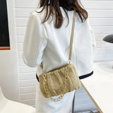 Summer Pleated Straw Crossbody Bag Beach Shoulder Chain Handbag