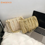 Summer Pleated Straw Crossbody Bag Beach Shoulder Chain Handbag