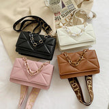 Wide Strap Shoulder Bag Solid Square Crossbody Bags For Women Handbags Chain