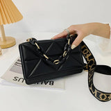 Wide Strap Shoulder Bag Solid Square Crossbody Bags For Women Handbags Chain
