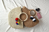 Summer Women Straw Wrapped Rope Woven Bag with pompoms Handbag