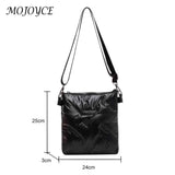 Quilted Cotton Padded Crossbody Handbag Solid Hand Bags Women Zipper