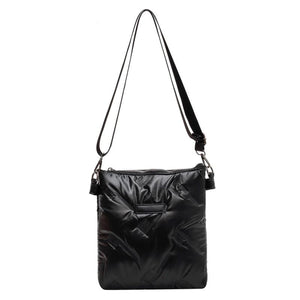 Quilted Cotton Padded Crossbody Handbag Solid Hand Bags Women Zipper