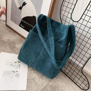 Corduroy Totes Bag Shoulder Handbag with Inner Pocket for School Work Travel