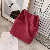 Corduroy Totes Bag Shoulder Handbag with Inner Pocket for School Work Travel