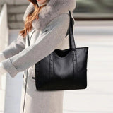 Solid PU Leather Women Shoulder Bag Zipper Handbag