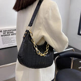 Chain Decoration Women Shoulder Bag Casual Crossbody Bags Solid Pu Leather
