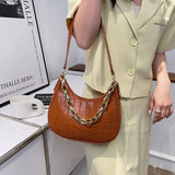 Chain Decoration Women Shoulder Bag Casual Crossbody Bags Solid Pu Leather