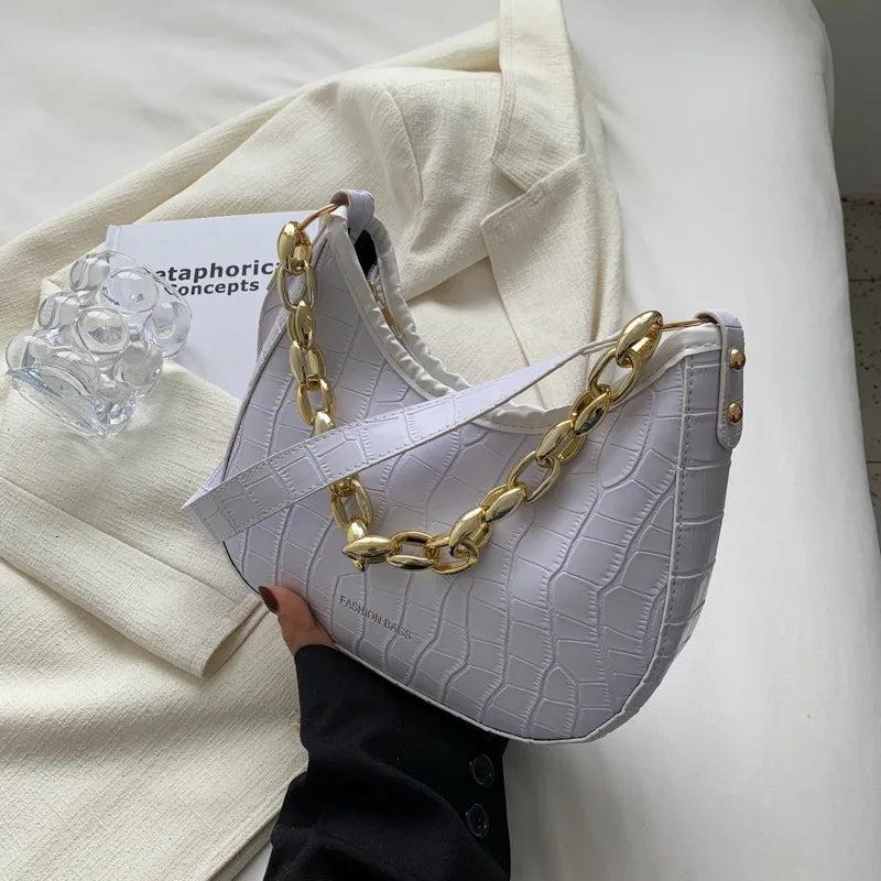 Chain Decoration Women Shoulder Bag Casual Crossbody Bags Solid Pu Leather