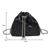 Embroidery Thread Shoulder Bag PU Leather Handbag Chain Bucket Clutch Purse