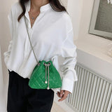 Embroidery Thread Shoulder Bag PU Leather Handbag Chain Bucket Clutch Purse