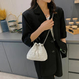 Embroidery Thread Shoulder Bag PU Leather Handbag Chain Bucket Clutch Purse