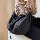 Nylon Bucket Shoulder Bag Soft Purses Tote Solid Zipper Handbag