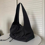 Nylon Bucket Shoulder Bag Soft Purses Tote Solid Zipper Handbag