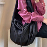 Nylon Bucket Shoulder Bag Soft Purses Tote Solid Zipper Handbag