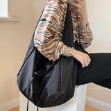 Nylon Bucket Shoulder Bag Soft Purses Tote Solid Zipper Handbag