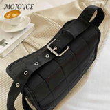 Rhombus Embroidery Thread Flap Handbag Oxford Cloth Soft Female Tote