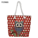 Embroidered Owl Shoulder Bag, Large Capacity, Casual Canvas, Women's Handbag