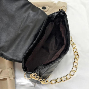 Thick Chains Shoulder Bag PU Leather Flap Underarm Bag Diamond Armpit Handbag
