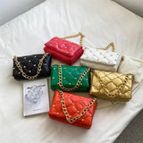 Lingge Shoulder Bags Chains Crossbody Bag Rivet PU Leather Handbag Purse