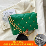 Lingge Shoulder Bags Chains Crossbody Bag Rivet PU Leather Handbag Purse