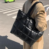 Winter Women Quilted Padded Purse Handbag Top-handle Shoulder Bag