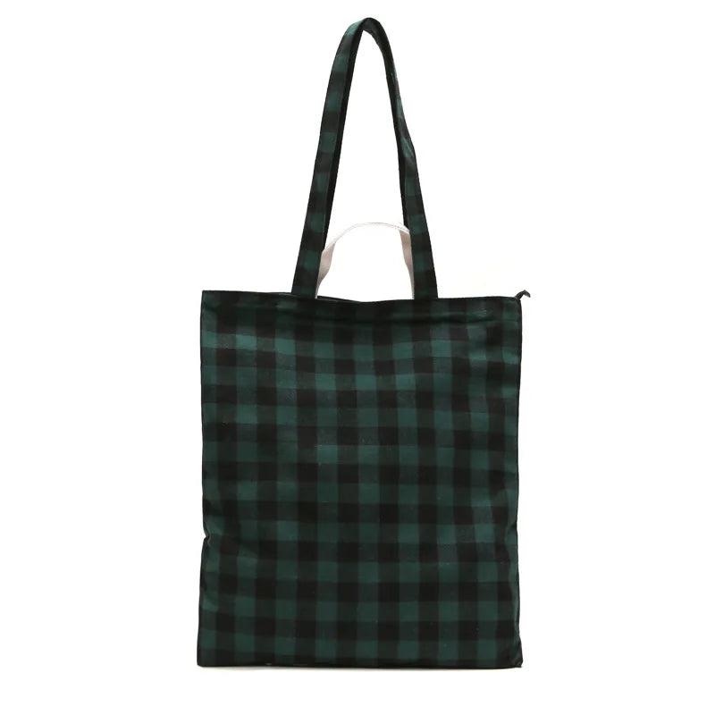 Women's Plaid Canvas Shopping Shoulder Bag Large-capacity Handbag