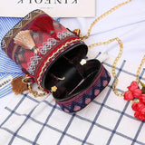 Ethnic Style Bucket Shoulder Bag Tassel Chain Handbags