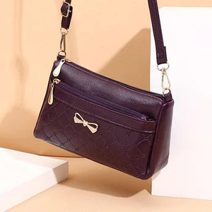 Diagonal PU Lychee Shoulder Crossbody Bag Multi-layer Casual Lady Bag