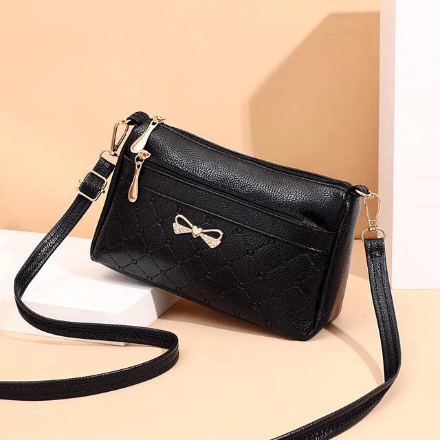 Diagonal PU Lychee Shoulder Crossbody Bag Multi-layer Casual Lady Bag