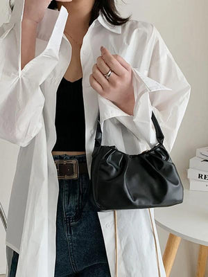 Pleated Top Handle Bag Women's Shoulder Crossbody PU Leather Handbag
