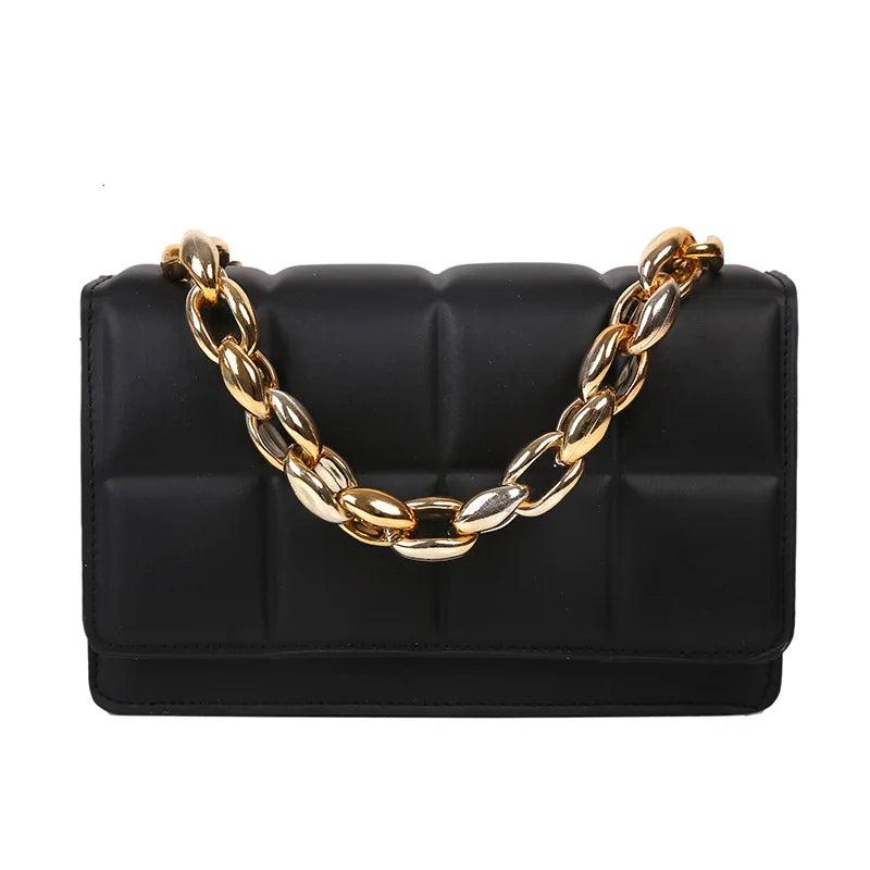 Plaid Shoulder Bag Women Chains PU Leather Crossbody Handbag