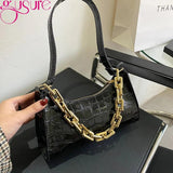 PU Leather Chain Shoulder Handbags Crocodile Pattern Female Underarm Bags