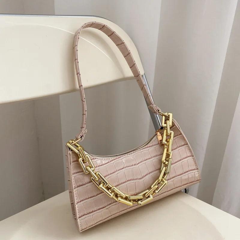PU Leather Chain Shoulder Handbags Crocodile Pattern Female Underarm Bags