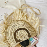 Summer Tassel Straw Bag Wooden Beach Shoulder Crossbody Rattan Bolsa