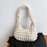 French Pleated Small Square Underarm Bag Women Casual Solid Zipper Handbag