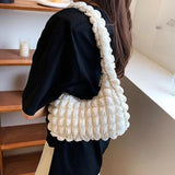 French Pleated Small Square Underarm Bag Women Casual Solid Zipper Handbag