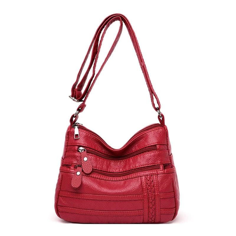 Large Capacity Soft Leather Shoulder Bag Multi-Compartment High Quality