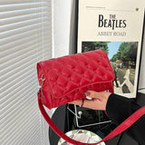 Women's Shoulder Bag Pu Leather Lingge Pattern Small Straddle Bag