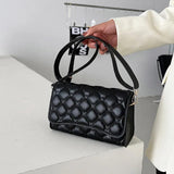 Women's Shoulder Bag Pu Leather Lingge Pattern Small Straddle Bag