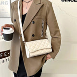 Women's Shoulder Bag Pu Leather Lingge Pattern Small Straddle Bag