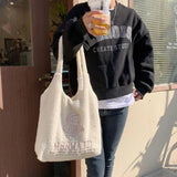 Soft Fleece Plush Handbag Mermaid Dolphin Embroidery Shoulder Tote Bag