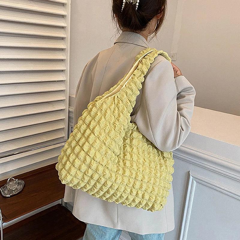 Cloud Bubble Flower Shoulder Bag Girls Soft Plaid Shopping Bags Handbags